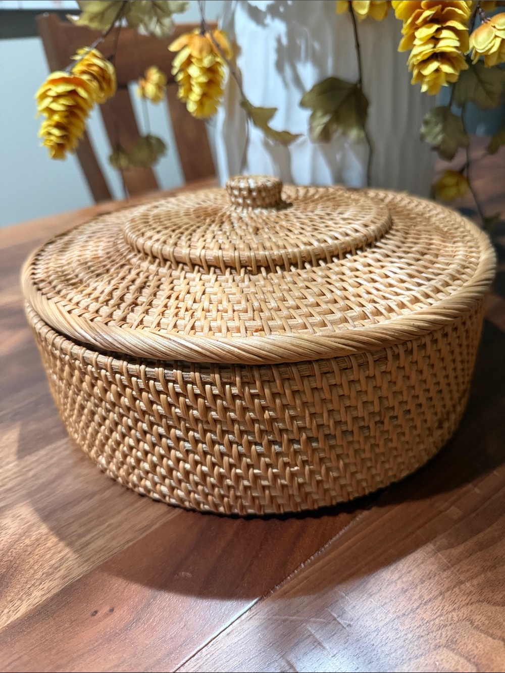 Woven Rattan Lidded Storage Box - Natural Tan 
10" Circumference  NWOT